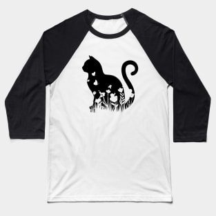 Flower Cat Silhouette Cute Kitty Cat Lover Baseball T-Shirt